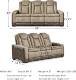 Signature Design by Ashley Next-Gen DuraPella Power Reclining Sofa – Wireless & USB Charging, Zero-Gravity, Adjustable Headrest, Water-Repellent Faux Leather, Drop-Down Table, Beige/Brown, 86” - Image 4
