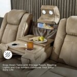 Signature Design by Ashley Next-Gen DuraPella Power Reclining Sofa – Wireless & USB Charging, Zero-Gravity, Adjustable Headrest, Water-Repellent Faux Leather, Drop-Down Table, Beige/Brown, 86” - Image 8