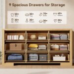Fluted Dresser for Bedroom, 57" Modern Chest of Drawers with Metal Handle, Wood Closet Clothes Storage Organizer with 9 Drawers for Living Room, Hallway, Entryway, Natural Oak - Image 5