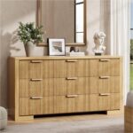 Fluted Dresser for Bedroom, 57" Modern Chest of Drawers with Metal Handle, Wood Closet Clothes Storage Organizer with 9 Drawers for Living Room, Hallway, Entryway, Natural Oak - Image 7