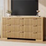 Fluted Dresser for Bedroom, 57" Modern Chest of Drawers with Metal Handle, Wood Closet Clothes Storage Organizer with 9 Drawers for Living Room, Hallway, Entryway, Natural Oak - Image 8