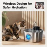 Voluas Stainless Steel Cat Water Fountain: 108oz/3.2L Wireless Cat Fountain Battery Operated for Drinking Indoor, Automatic Pet Water Dispenser Bowl with Ultra Quiet Pump, Easy Clean BPA-Free, 1Filter - Image 5