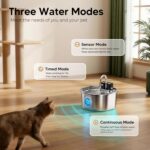 Voluas Stainless Steel Cat Water Fountain: 108oz/3.2L Wireless Cat Fountain Battery Operated for Drinking Indoor, Automatic Pet Water Dispenser Bowl with Ultra Quiet Pump, Easy Clean BPA-Free, 1Filter - Image 6