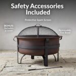 Sunnydaze Cauldron Wood-Burning Outdoor Fire Pit for Patio and Backyard - Round Steel Outside Firepit Bowl with Cover, Removable Ash Pan, Spark Screen, and Poker Tool - Dark Bronze - 29" - Image 4
