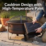 Sunnydaze Cauldron Wood-Burning Outdoor Fire Pit for Patio and Backyard - Round Steel Outside Firepit Bowl with Cover, Removable Ash Pan, Spark Screen, and Poker Tool - Dark Bronze - 29" - Image 5