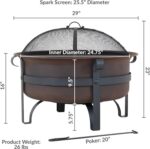 Sunnydaze Cauldron Wood-Burning Outdoor Fire Pit for Patio and Backyard - Round Steel Outside Firepit Bowl with Cover, Removable Ash Pan, Spark Screen, and Poker Tool - Dark Bronze - 29" - Image 8