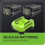 Greenworks 80V 21” Brushless (Push) Cordless Electric Lawn Mower + (500 CFM) Axial Leaf Blower + 13” String Trimmer (75+ Compatible Tools), (2) 2.0Ah Batteries and 30 Minute Rapid Charger - Image 12