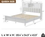 Rolanstar Queen Bed Frame with Charging Station, Bookcase Headboard Bed with LED Light and Sliding Doors, Platform Bed with Wooden Slats, No Box Spring Needed, Noise Free, White - Image 3