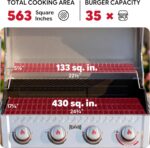 Feasto 4-Burner Propane Gas Grill w/Sear & Side Burner, Stainless Steel Construction w/Porcelain-Enameled Main Body, 49,500 BTU Outdoor BBQ Grill, 563 Sq. In. Cooking Area, Cabinet Storage, Silver - Image 4