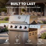 Feasto 4-Burner Propane Gas Grill w/Sear & Side Burner, Stainless Steel Construction w/Porcelain-Enameled Main Body, 49,500 BTU Outdoor BBQ Grill, 563 Sq. In. Cooking Area, Cabinet Storage, Silver - Image 5