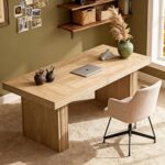 Tribesigns Modern Office Desk, Home Office Table with Wide Fluted Legs, Modern Desk for Home Office, Natural - Image 4