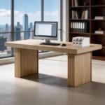 Tribesigns Modern Office Desk, Home Office Table with Wide Fluted Legs, Modern Desk for Home Office, Natural - Image 5