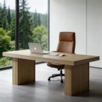 Tribesigns Modern Office Desk, Home Office Table with Wide Fluted Legs, Modern Desk for Home Office, Natural - Image 6