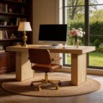Tribesigns Modern Office Desk, Home Office Table with Wide Fluted Legs, Modern Desk for Home Office, Natural - Image 7