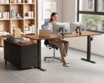 OffiGo 55 Inch L Shaped Electric Standing Desk with Drawers & File Cabinet Sets, Executive Sit Stand Desk, Height Adjustable Computer Desk for Home Office, Writing, Workstation, Walnut+Black - Image 3