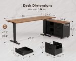 OffiGo 55 Inch L Shaped Electric Standing Desk with Drawers & File Cabinet Sets, Executive Sit Stand Desk, Height Adjustable Computer Desk for Home Office, Writing, Workstation, Walnut+Black - Image 4