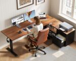 OffiGo 55 Inch L Shaped Electric Standing Desk with Drawers & File Cabinet Sets, Executive Sit Stand Desk, Height Adjustable Computer Desk for Home Office, Writing, Workstation, Walnut+Black - Image 9