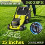 40V Electric Lawn Mower 15" Cordless Battery Powered Mower, 2 in 1 Mulching Lawnmower with 5-Position Height Adjustment 10.6 Gallon Bag, Small Push Lawn Trimmer, 2X4.0Ah Battery and 2 Chargers - Image 5