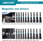 Libraton 20PCS Magnetic Nut Driver Set, Impact Drill Driver Bit Set 1/4", Metric and SAE Nut Driver, with Storage Bag, 5-13mm and 3/16''-1/2'' Nut Drivers - Image 3