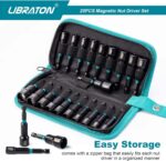 Libraton 20PCS Magnetic Nut Driver Set, Impact Drill Driver Bit Set 1/4", Metric and SAE Nut Driver, with Storage Bag, 5-13mm and 3/16''-1/2'' Nut Drivers - Image 8