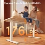 FEZIBO Standing Desk, 48 × 24 Inches Electric Height Adjustable, Sit and Stand Up, Computer Office Desk with Splice Board, White Frame/Maple TOP - Image 5