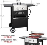 GREEN PARTY 2 Burner Griddle Grill Combo, 2 in 1 Propane Gas BBQ Grill w/Cast Iron Plate, Outdoor Flat Top Grill, 20,000 BTU Output Small Propane Barbecue Grill for Camping Patio Backyard(No Dome Lid) - Image 6