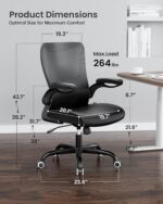 MUXX.STIL Office Chair, PU Leather Ergonomic Desk Chair with Adjustable Lumbar Support and Flip up Armrest, Breathable Mesh Computer Chair for Home Office, Black - Image 3