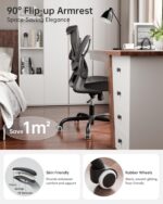 MUXX.STIL Office Chair, PU Leather Ergonomic Desk Chair with Adjustable Lumbar Support and Flip up Armrest, Breathable Mesh Computer Chair for Home Office, Black - Image 4
