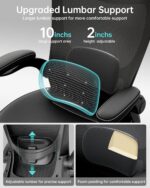 MUXX.STIL Office Chair, PU Leather Ergonomic Desk Chair with Adjustable Lumbar Support and Flip up Armrest, Breathable Mesh Computer Chair for Home Office, Black - Image 5