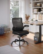 MUXX.STIL Office Chair, PU Leather Ergonomic Desk Chair with Adjustable Lumbar Support and Flip up Armrest, Breathable Mesh Computer Chair for Home Office, Black - Image 8