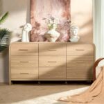 Curved 9-Drawer Dresser for Bedroom, 63" Wide Modern Chest of Drawers, Vanity Desk TV Stand for Living Room, Closet Storage Drawers Organizer Furniture, Nursery, Hallway, Oak - Image 7