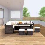 Wumiokio Patio Furniture Set, 7 Pieces Outdoor Patio Furniture with Dining Table&Chair, All Weather Wicker Conversation Set with Ottoman,Brown Rattan & Ivory Cushions (Include Sofa Dust Cover) - Image 3
