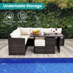 Wumiokio Patio Furniture Set, 7 Pieces Outdoor Patio Furniture with Dining Table&Chair, All Weather Wicker Conversation Set with Ottoman,Brown Rattan & Ivory Cushions (Include Sofa Dust Cover) - Image 5
