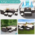 Wumiokio Patio Furniture Set, 7 Pieces Outdoor Patio Furniture with Dining Table&Chair, All Weather Wicker Conversation Set with Ottoman,Brown Rattan & Ivory Cushions (Include Sofa Dust Cover) - Image 8