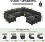 110" Sectional Couches with Double Chaises, Comfy Deep Dual-Layer Cushion Couch, 9 Seater Oversize Couch, Modern Modular Sofa, Chenille Sofas for Living Room, Apartment, Grey - Image 3