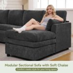 110" Sectional Couches with Double Chaises, Comfy Deep Dual-Layer Cushion Couch, 9 Seater Oversize Couch, Modern Modular Sofa, Chenille Sofas for Living Room, Apartment, Grey - Image 4