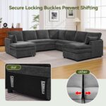 110" Sectional Couches with Double Chaises, Comfy Deep Dual-Layer Cushion Couch, 9 Seater Oversize Couch, Modern Modular Sofa, Chenille Sofas for Living Room, Apartment, Grey - Image 8