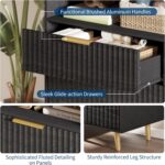 6 Drawers Dresser for Bedroom, 53.9" Wide Dressers with LED Lights and Charging Station, Curved Profile Design, Fluted Wood Drawers with Gold Handle, Modern Chest of Dressers for Living Room, Black - Image 6