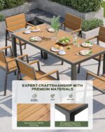 Vexwalx 7-Piece Outdoor Dining Set, Aluminum Dining Table Set for 6, Patio Table and Chairs Set with Umbrella Hole, All Weather HDPS Outdoor Table and Chairs for 6 (Gray-Teak) - Image 3