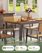 Vexwalx 7-Piece Outdoor Dining Set, Aluminum Dining Table Set for 6, Patio Table and Chairs Set with Umbrella Hole, All Weather HDPS Outdoor Table and Chairs for 6 (Gray-Teak) - Image 5
