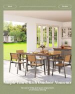 Vexwalx 7-Piece Outdoor Dining Set, Aluminum Dining Table Set for 6, Patio Table and Chairs Set with Umbrella Hole, All Weather HDPS Outdoor Table and Chairs for 6 (Gray-Teak) - Image 8