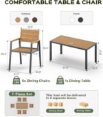 Vexwalx 7-Piece Outdoor Dining Set, Aluminum Dining Table Set for 6, Patio Table and Chairs Set with Umbrella Hole, All Weather HDPS Outdoor Table and Chairs for 6 (Gray-Teak) - Image 9