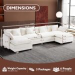 Ihanherry 146" U-Shaped Modern Sofa Modular Sectional Cloud Couch with 2 Ottoman, 6-Seat Chenille Deep Seat Sofa with 6 Pillows for Living Room, Bedroom and Apartment, Beige - Image 6