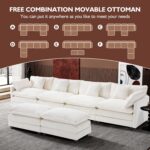 Ihanherry 146" U-Shaped Modern Sofa Modular Sectional Cloud Couch with 2 Ottoman, 6-Seat Chenille Deep Seat Sofa with 6 Pillows for Living Room, Bedroom and Apartment, Beige - Image 8