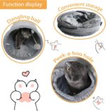 Cat Tunnel for Indoor Cats, 51×12 inch Foldable Big Cat Tunnel, Grey Suede Pet Tunnels with Two Peepholes and a Bubble Ball - Image 3