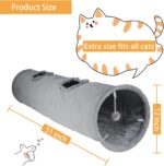 Cat Tunnel for Indoor Cats, 51×12 inch Foldable Big Cat Tunnel, Grey Suede Pet Tunnels with Two Peepholes and a Bubble Ball - Image 5