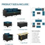 Outdoor Patio Furniture 60000 BTU Outdoor Propane Fire Pit Table Patio Furniture Set 45 In Outdoor Fire Pits 7 Pieces Patio Sofa Outdoor Chairs Anti-slip Cushions Waterproof Covers, Peacock Blue - Image 6