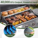 HUGROVE 4-Burner Propane Gas BBQ Grill, Upgraded 40,000 BTU Stainless Steel Barbecue Grill with Foldable Side Tables, Spice Rack & Wheels for Outdoor Cooking - Image 7