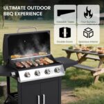 HUGROVE 4-Burner Propane Gas BBQ Grill, Upgraded 40,000 BTU Stainless Steel Barbecue Grill with Foldable Side Tables, Spice Rack & Wheels for Outdoor Cooking - Image 8
