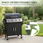 HUGROVE 4-Burner Propane Gas BBQ Grill, Upgraded 40,000 BTU Stainless Steel Barbecue Grill with Foldable Side Tables, Spice Rack & Wheels for Outdoor Cooking - Image 9